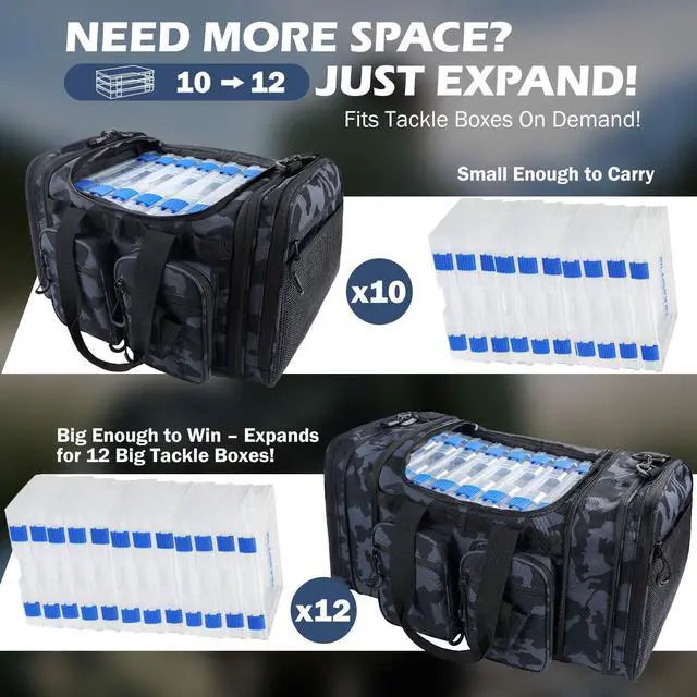 Alt view image 4 of 7 - Tackle Bag - Expandable Fishing Bag for Saltwater & Freshwater - Water Resistant Fishing Gear