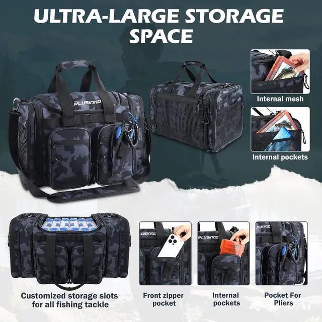 Alt view image 5 of 7 - Tackle Bag - Expandable Fishing Bag with fishing tools for Saltwater & Freshwater - Water Resistant Fishing Gear Shoulder Bag For Men, All-purpose Carrying Bags for Outdoors