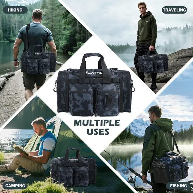 Alt view image 7 of 7 - Tackle Bag - Expandable Fishing Bag for Saltwater & Freshwater - Water Resistant Fishing Gear Shoulder Bag For Men, All-purpose Carrying Bags for Outdoors