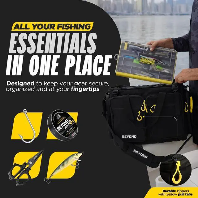 Alt view image 2 of 7 - Beyond Fishing Hauler Tackle Bags - Water Resistant With Hard Molded Bottom - Perfect for Fresh Water & Salt Water Fishing Tackle Storage - Holds Tackle Boxes and Fishing Gear