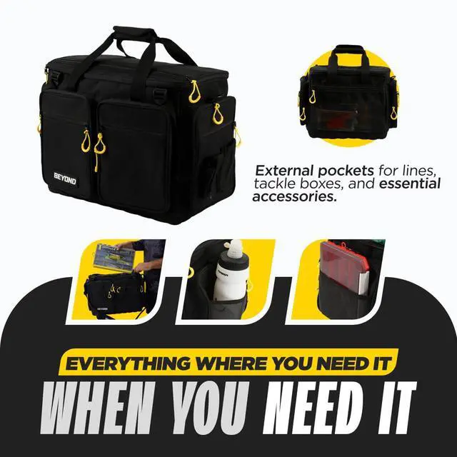 Alt view image 3 of 7 - Beyond Fishing Hauler Tackle Bags - Water Resistant With Hard Molded Bottom - Perfect for Fresh Water & Salt Water Fishing Tackle Storage - Holds Tackle Boxes and Fishing Gear