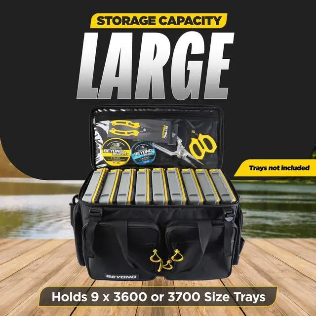 Alt view image 4 of 7 - Beyond Fishing Hauler Tackle Bags - Water Resistant With Hard Molded Bottom - Perfect for Fresh Water & Salt Water Fishing Tackle Storage - Holds Tackle Boxes and Fishing Gear