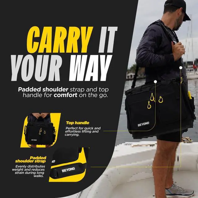 Alt view image 5 of 7 - Beyond Fishing Hauler Tackle Bags - Water Resistant With Hard Molded Bottom - Perfect for Fresh Water & Salt Water Fishing Tackle Storage - Holds Tackle Boxes and Fishing Gear