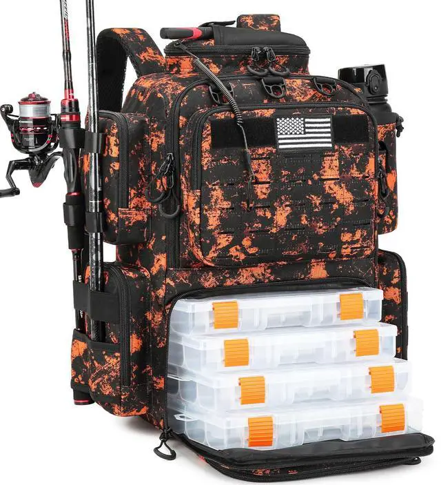 Main image of Tactical Fishing Tackle Backpack with Tackle Boxes, Rod Holders & Bottle Holder, 50 L Large Fishing Tackle Box Backpack with Cooler, Fishing Bag with Trays Store Gear & Equipment, Mars CM