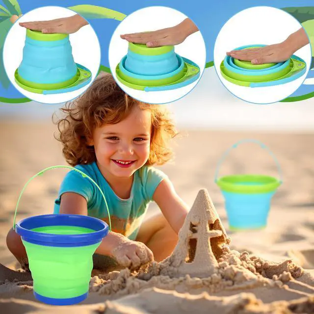 Alt view image 5 of 7 - 2 Pack Telescopic Kids Fishing Net with Handle, 2 Collapsible Bucket Sand Pail, Stainless Steel Foldable Fishing Net Small Fishing Butterfly Bug Net Beach Shovel with Storage Bag