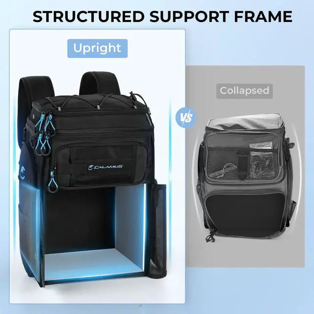 Alt view image 4 of 7 - GearMaster Tackle Backpack with Bait Binder, Large Lightweight Water-Resistant Fishing Bag, Rod Holders, Food Storage
