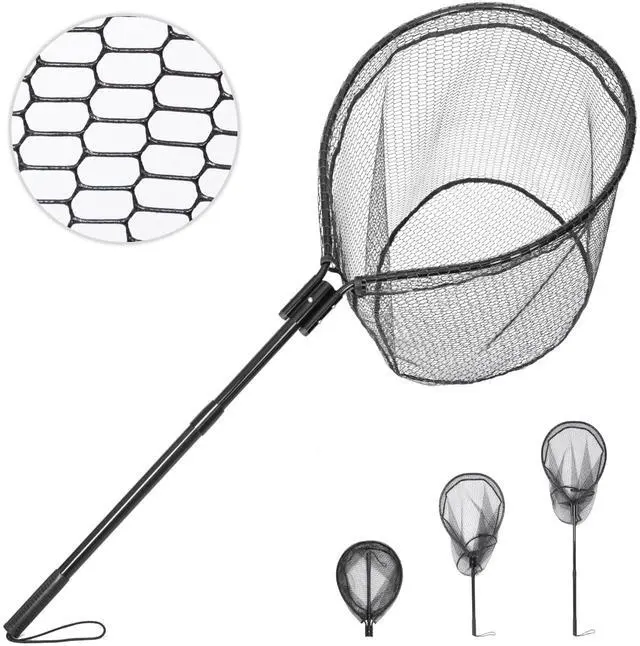 Main image of High Strength Large Landing Net - Rubber Fishing Net with Long Telescoping Handle & Soft Rubber Netting, Landing Nets for Fishing, Ideal for Boat, Pier, River Angling