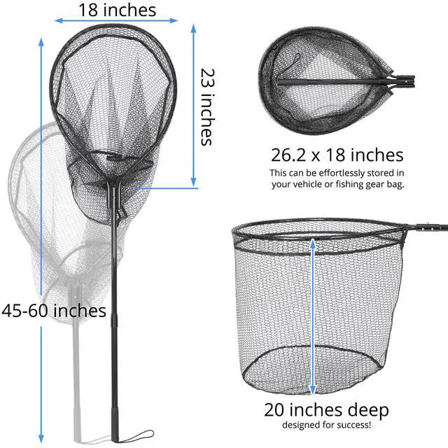 Alt view image 3 of 6 - High Strength Large Landing Net - Rubber Fishing Net with Long Telescoping Handle & Soft Rubber Netting, Landing Nets for Fishing, Ideal for Boat, Pier, River Angling