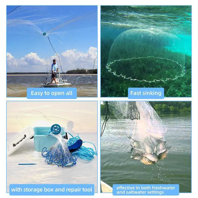Alt view image 5 of 6 - Cast Net for Bait Trap Fish,1/2 Inch Mesh Size