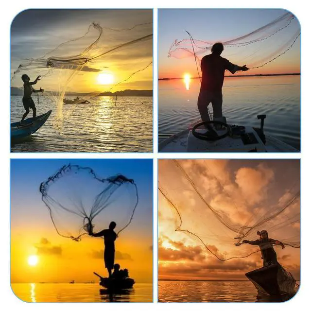 Alt view image 6 of 6 - Cast Net for Bait Trap Fish,1/2 Inch Mesh Size