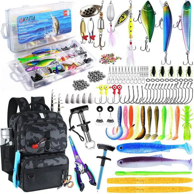 Main image of Fishing Backpack with Tackle Boxes and Rod Holder, 24L Fishing Sling Bag with Fishing Lures Kit, Fishing Gear Bag Gifts for Men Women - Black Camo Backpack