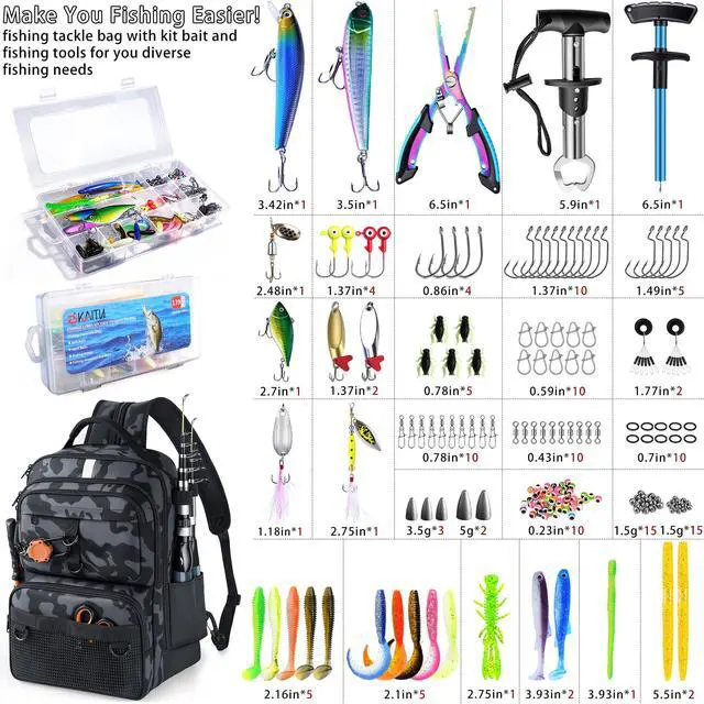 Alt view image 2 of 7 - Fishing Backpack with Tackle Boxes and Rod Holder, 24L Fishing Sling Bag with Fishing Lures Kit, Fishing Gear Bag Gifts for Men Women - Black Camo Backpack
