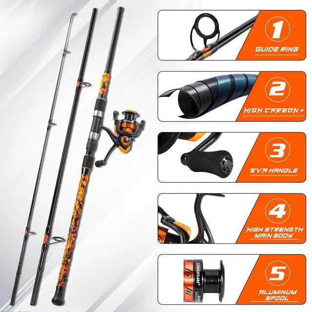 Alt view image 2 of 7 - 3 Piece Surf Fishing Rod Combo Medium/Heavy Travel Spinning Rod with 4000/5000 Size Reel Baitfeeder Combo(9'/10'/11'12')