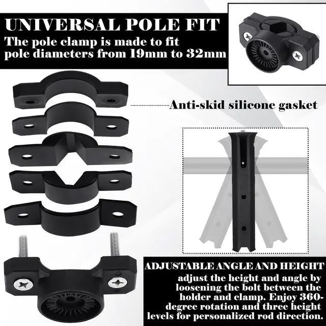 Alt view image 3 of 6 - Fishing Rod Holder for Bike Rack Pole Mount Rotatable Fishing Chair Pole Holders with Clamp for Boat Bicycle Motorcycle Kayak Cart