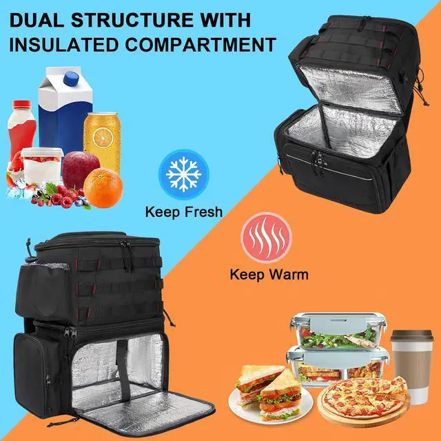 Alt view image 3 of 7 - Fishing Backpack, Tackle Storage Bag with Rod Holders & Cooler | Water Resistant Fishing Bag Fits 4 3600 Trays, Large Wide Open Tackle Box Backpack, Gifts for Fishermen
