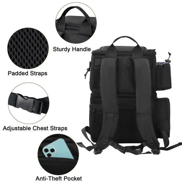 Alt view image 7 of 7 - Fishing Backpack, Tackle Storage Bag with Rod Holders & Cooler | Water Resistant Fishing Bag Fits 4 3600 Trays, Large Wide Open Tackle Box Backpack, Gifts for Fishermen