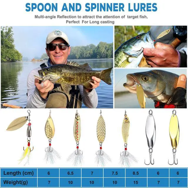 Alt view image 3 of 7 - Fishing Lures Fishing Tackle Box Fishing Gifts for Men, Bass, Trout Fishing Accessories Kit for Saltwater & Freshwater Fishing Gear Including Topwater Lures, Hooks, Spinnerbaits