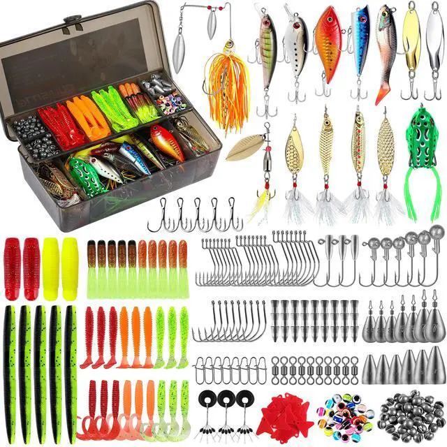Main image of Fishing Lures Fishing Tackle Box Fishing Gifts for Men, Bass, Trout Fishing Accessories Kit for Saltwater & Freshwater Fishing Gear Including Topwater Lures, Hooks, Spinnerbaits