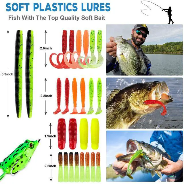 Alt view image 4 of 7 - Fishing Lures Fishing Tackle Box Fishing Gifts for Men, Bass, Trout Fishing Accessories Kit for Saltwater & Freshwater Fishing Gear Including Topwater Lures, Hooks, Spinnerbaits