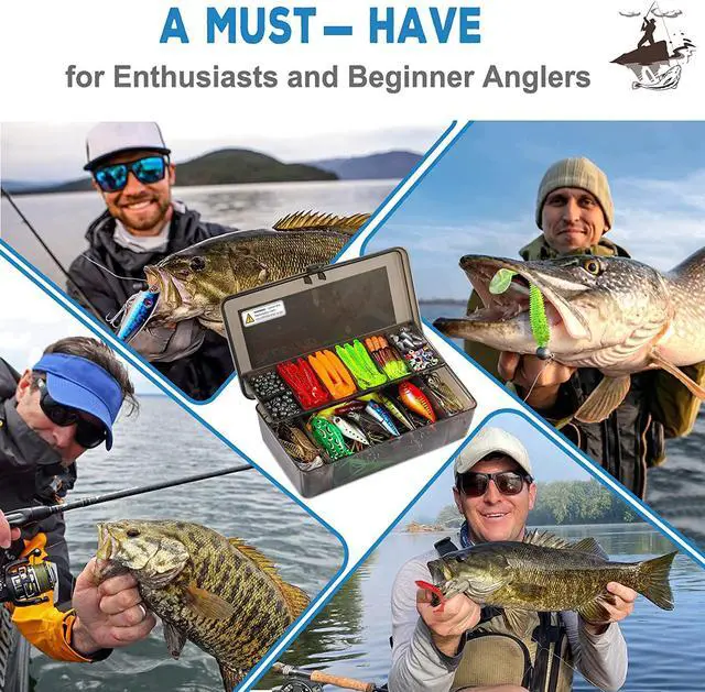 Alt view image 7 of 7 - Fishing Lures Fishing Tackle Box Fishing Gifts for Men, Bass, Trout Fishing Accessories Kit for Saltwater & Freshwater Fishing Gear Including Topwater Lures, Hooks, Spinnerbaits