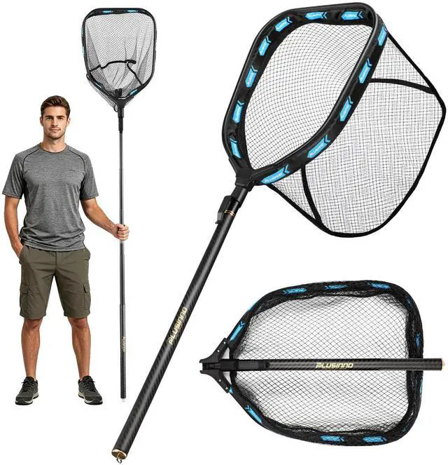 Main image of Floating Fishing Net with Telescoping Handle, Carbon Fiber Ultralight Long Fish Net, Collapsible Landing Net 6.56/7.86Ft, Fishing Gear Kayak Accessories for Bass Trout Salmon