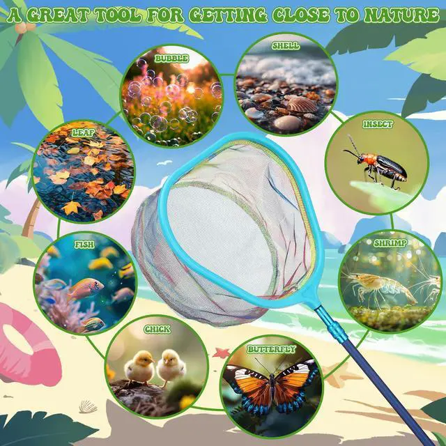Alt view image 7 of 7 - 2 Pack Telescopic Kids Fishing Net with Handle, 2 Collapsible Bucket Sand Pail, Stainless Steel Foldable Fishing Net Small Fishing Butterfly Bug Net Beach Shovel with Storage Bag