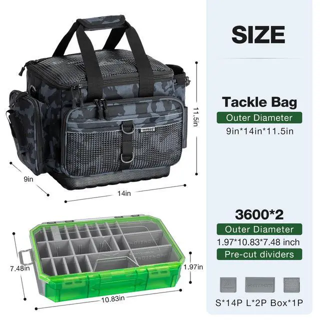 Alt view image 7 of 7 - Fishing Tackle Bag 3600 and 3700 Tackle Trays Lure Box Waterproof Tackle Box Organizer Removable Dividers for Lures Storage
