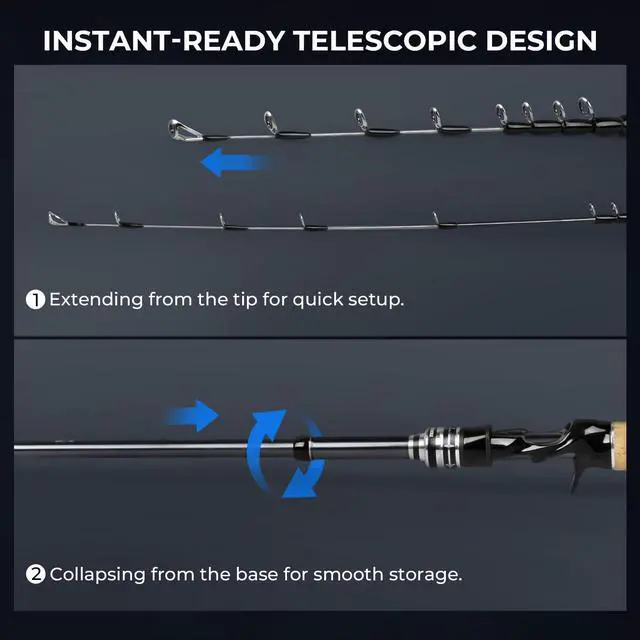 Alt view image 4 of 7 - Megatron Titanium Telescopic Casting & Spinning Fishing Rods, IM7 Graphite Travel Rod with Titanium Solid Tip, Power Transition System, for Freshwater and Inshore Fishing