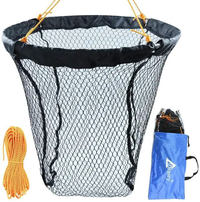 Main image of Foldable Bridge and Pier Fishing Landing Net - High Load-Bearing Aluminum Ring Drop Net for Saltwater Freshwater - Collapsible Basket With 49.2 FT Rope