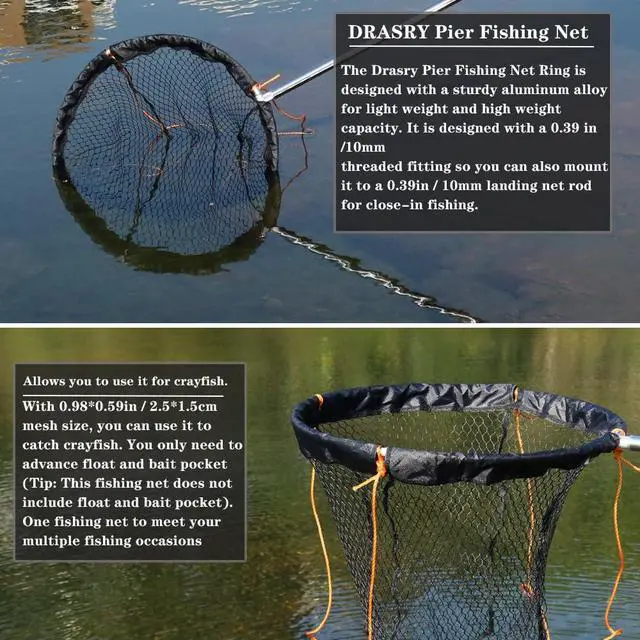 Alt view image 2 of 6 - Foldable Bridge and Pier Fishing Landing Net - High Load-Bearing Aluminum Ring Drop Net for Saltwater Freshwater - Collapsible Basket With 49.2 FT Rope