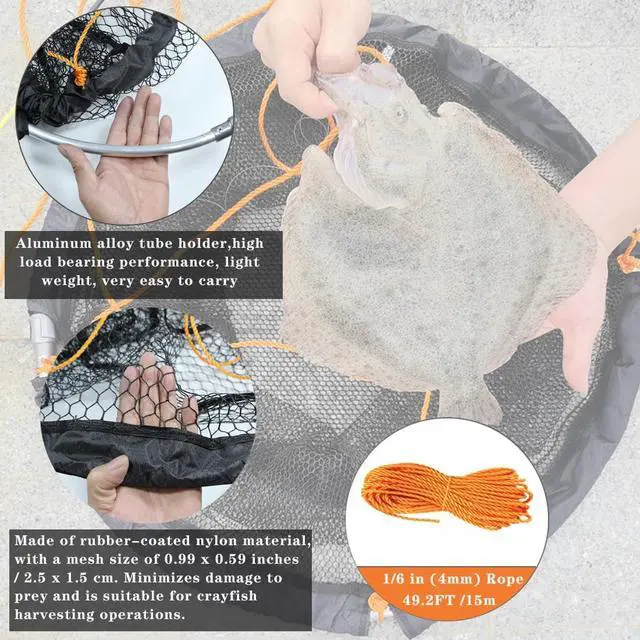 Alt view image 3 of 6 - Foldable Bridge and Pier Fishing Landing Net - High Load-Bearing Aluminum Ring Drop Net for Saltwater Freshwater - Collapsible Basket With 49.2 FT Rope