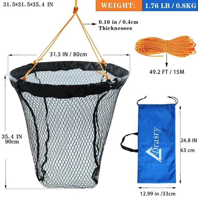 Alt view image 5 of 6 - Foldable Bridge and Pier Fishing Landing Net - High Load-Bearing Aluminum Ring Drop Net for Saltwater Freshwater - Collapsible Basket With 49.2 FT Rope