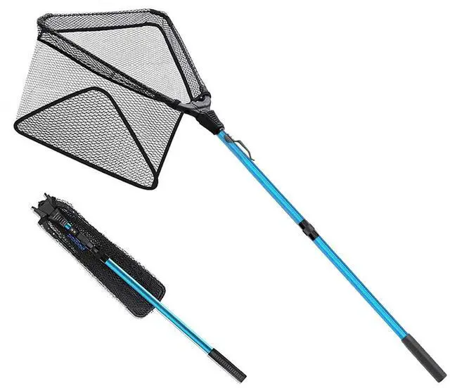 Main image of Aluminum Collapsible Telescopic Fishing Net for Ice Salt/Freshwater | Sturdy Pole, Non-Slip Rubber Handle, One-click Storage, Extended to 37in/43in/51in/69in/85in, Black, Blue, Green