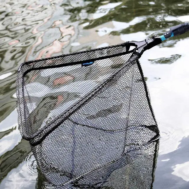 Alt view image 6 of 7 - Aluminum Collapsible Telescopic Fishing Net for Ice Salt/Freshwater | Sturdy Pole, Non-Slip Rubber Handle, One-click Storage, Extended to 37in/43in/51in/69in/85in, Black, Blue, Green