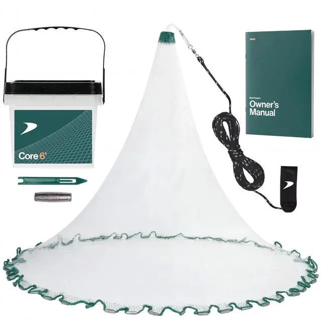 Main image of American Pro Cast Net - 4ft/6ft/8ft/10ft/12ft - 3/8" Mesh - Real Lead 1-lbs/ft Double Line - 2024 Upgraded & Optimized - Old Salt Premium Cast Nets for Fishing - E-Book & Utility Box Included