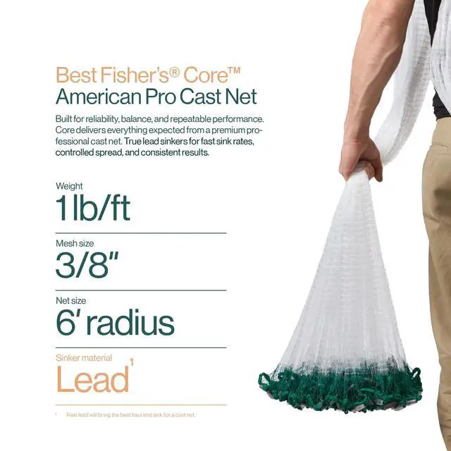 Alt view image 3 of 7 - American Pro Cast Net - 4ft/6ft/8ft/10ft/12ft - 3/8" Mesh - Real Lead 1-lbs/ft Double Line - 2024 Upgraded & Optimized - Old Salt Premium Cast Nets for Fishing - E-Book & Utility Box Included