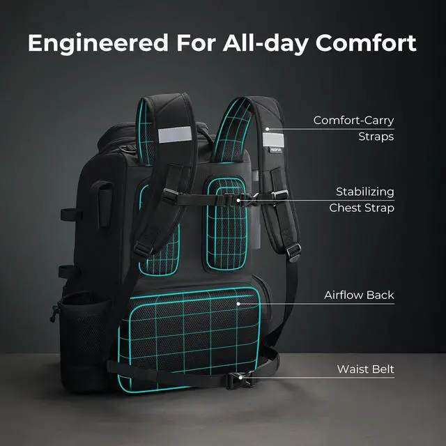 Alt view image 6 of 7 - 52L Fishing Tackle Backpack, 17 Pockets, Rod Holders & 4 Boxes | 52L, 17 compartments, 4 tackle boxes, Rain cover, Breathable support