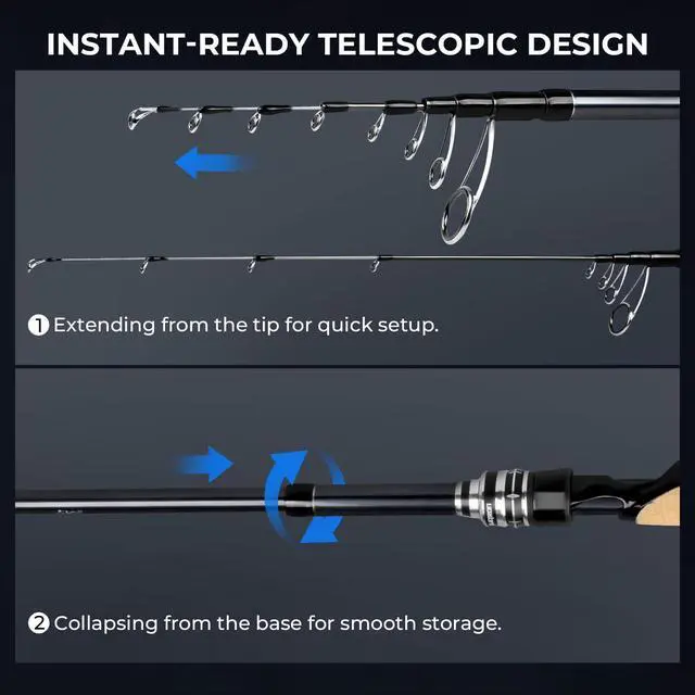 Alt view image 4 of 7 - Megatron Titanium Telescopic Casting & Spinning Fishing Rods, IM7 Graphite Travel Rod with Titanium Solid Tip, Power Transition System, for Freshwater and Inshore Fishing