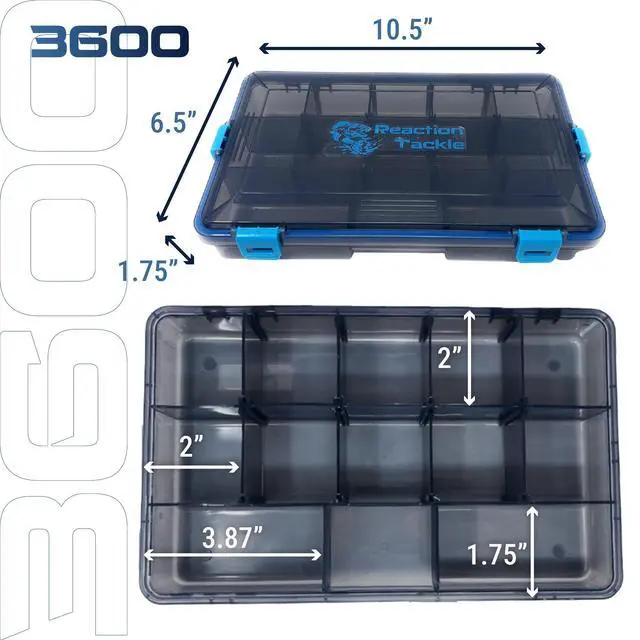 Alt view image 2 of 7 - Standard Tackle Trays, Plastic Tackle Box Organizers with Four Secure Latches, Removable Dividers and Semi Transparent Lid for Fishing Storage - 3600 (4-Pack)