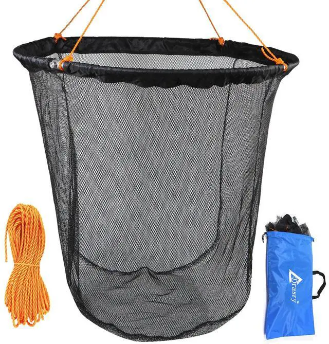 Main image of Foldable Bridge and Pier Fishing Landing Net - High Load-Bearing Aluminum Ring Drop Net for Saltwater Freshwater - Collapsible Basket With 49.2 FT Rope