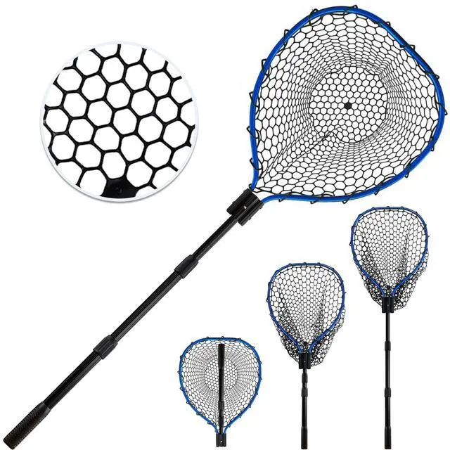 Main image of Telescoping Metal Lock Fishing Net Blue Aluminum Alloy Rubber Fish Net - Adjustable Length Lightweight Foldable Large Fishing Net with Handle Collapsible Extendable Fishing Accessories