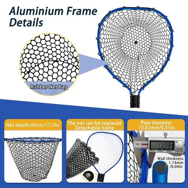 Alt view image 3 of 7 - Telescoping Metal Lock Fishing Net Blue Aluminum Alloy Rubber Fish Net - Adjustable Length Lightweight Foldable Large Fishing Net with Handle Collapsible Extendable Fishing Accessories