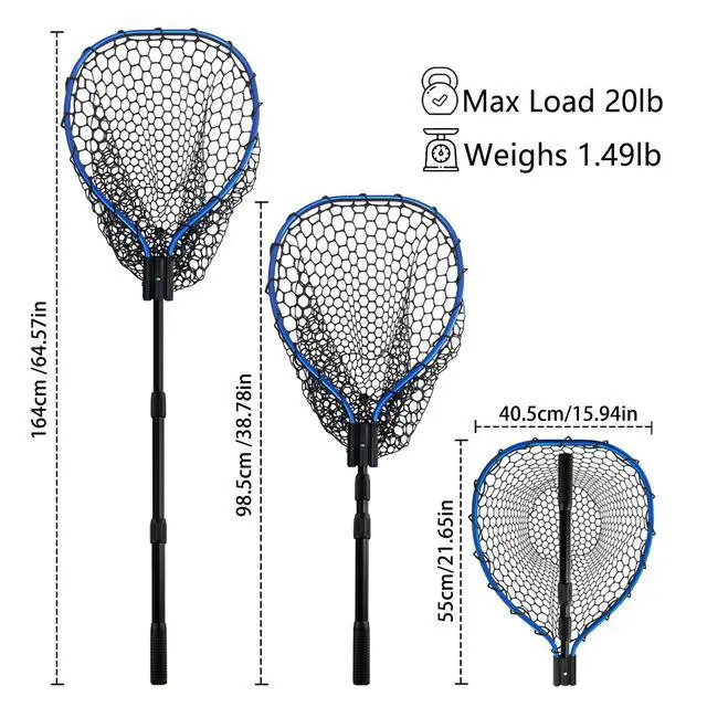Alt view image 4 of 7 - Telescoping Metal Lock Fishing Net Blue Aluminum Alloy Rubber Fish Net - Adjustable Length Lightweight Foldable Large Fishing Net with Handle Collapsible Extendable Fishing Accessories