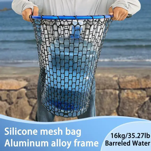 Alt view image 7 of 7 - Telescoping Metal Lock Fishing Net Blue Aluminum Alloy Rubber Fish Net - Adjustable Length Lightweight Foldable Large Fishing Net with Handle Collapsible Extendable Fishing Accessories