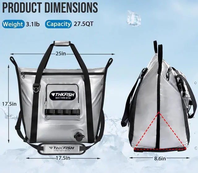 Alt view image 2 of 7 - Insulated Fish Cooler Bag, 25x17.5in Portable Soft Cooler Bag for Caught Fish, Travel, Beach, Camping, Picnic, Lunch, Fishing, 24HR Cold Retention