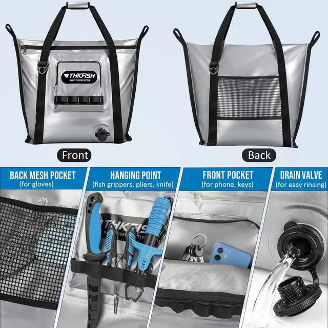 Alt view image 3 of 7 - Insulated Fish Cooler Bag, 25x17.5in Portable Soft Cooler Bag for Caught Fish, Travel, Beach, Camping, Picnic, Lunch, Fishing, 24HR Cold Retention