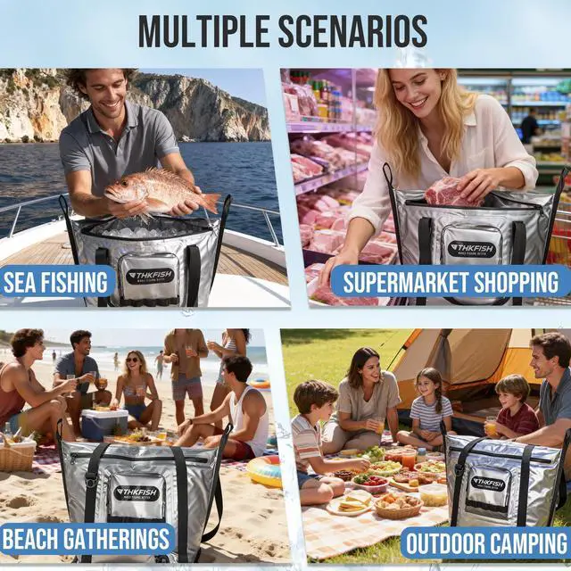 Alt view image 7 of 7 - Insulated Fish Cooler Bag, 25x17.5in Portable Soft Cooler Bag for Caught Fish, Travel, Beach, Camping, Picnic, Lunch, Fishing, 24HR Cold Retention