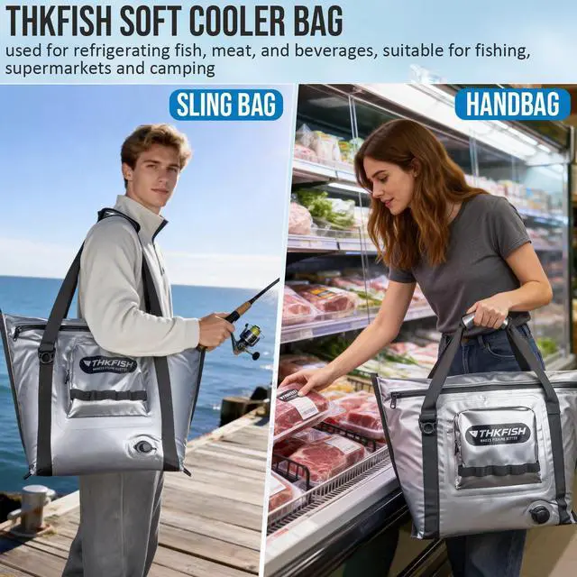 Alt view image 6 of 7 - Insulated Fish Cooler Bag, 25x17.5in Portable Soft Cooler Bag for Caught Fish, Travel, Beach, Camping, Picnic, Lunch, Fishing, 24HR Cold Retention