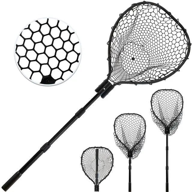 Main image of Telescoping Rubber Fishing Net with Handle 64"/46 Long Silicone Large Fish Landing Net Kayak/Fishpond/Saltwater Extendable Fishing Gear Accessories