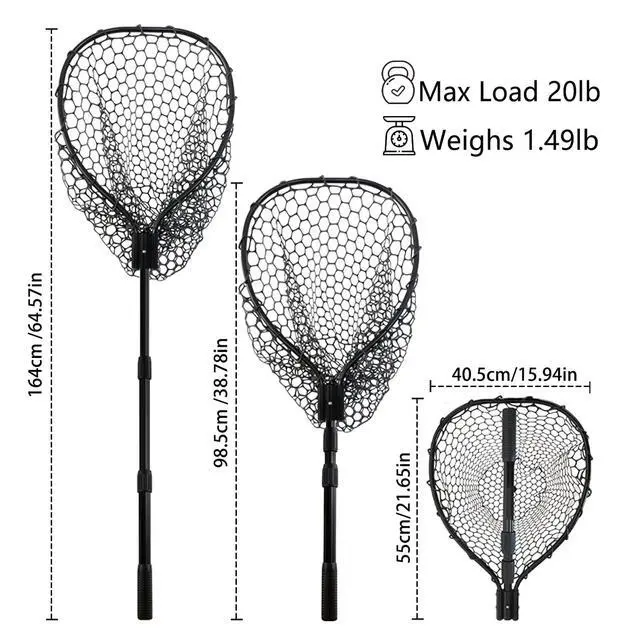 Alt view image 3 of 7 - Telescoping Rubber Fishing Net with Handle 64"/46 Long Silicone Large Fish Landing Net Kayak/Fishpond/Saltwater Extendable Fishing Gear Accessories